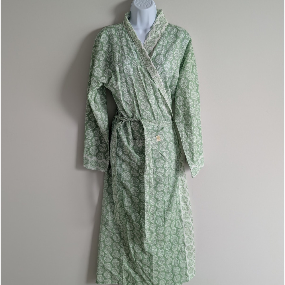Darling Cotton Robe Womens One Size Stono Oaks Block Print India Boho Natural